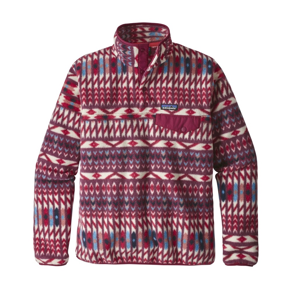 Patagonia synchilla snap-T pullover fleece in kuta klash dark currant print med
